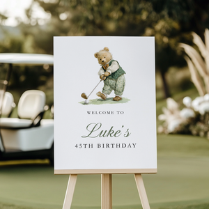 Golf Sports Bear Party Welcome Sign Template L17