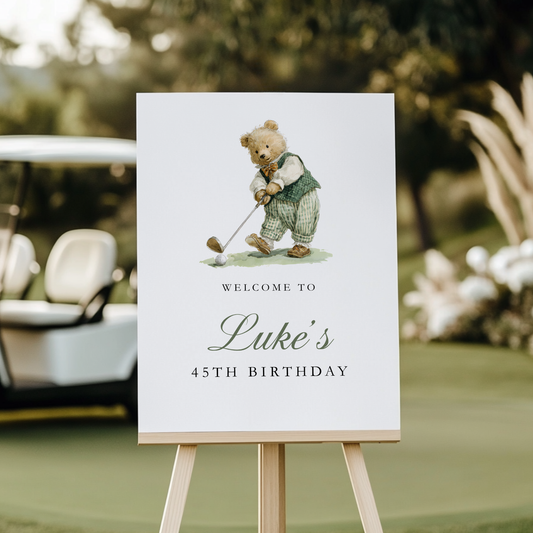 Golf Sports Bear Party Welcome Sign Template L17