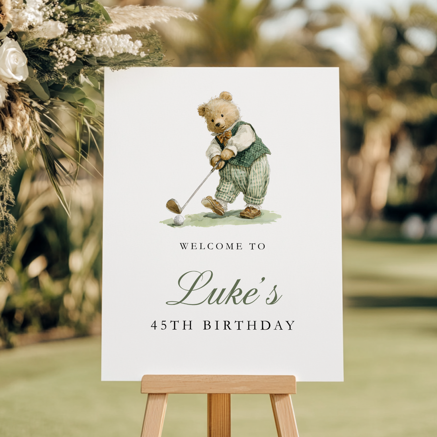 Golf Sports Bear Party Welcome Sign Template L17