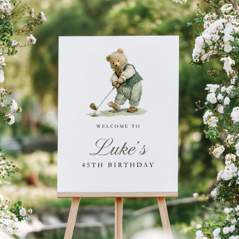 Golf Sports Bear Party Welcome Sign Template L17