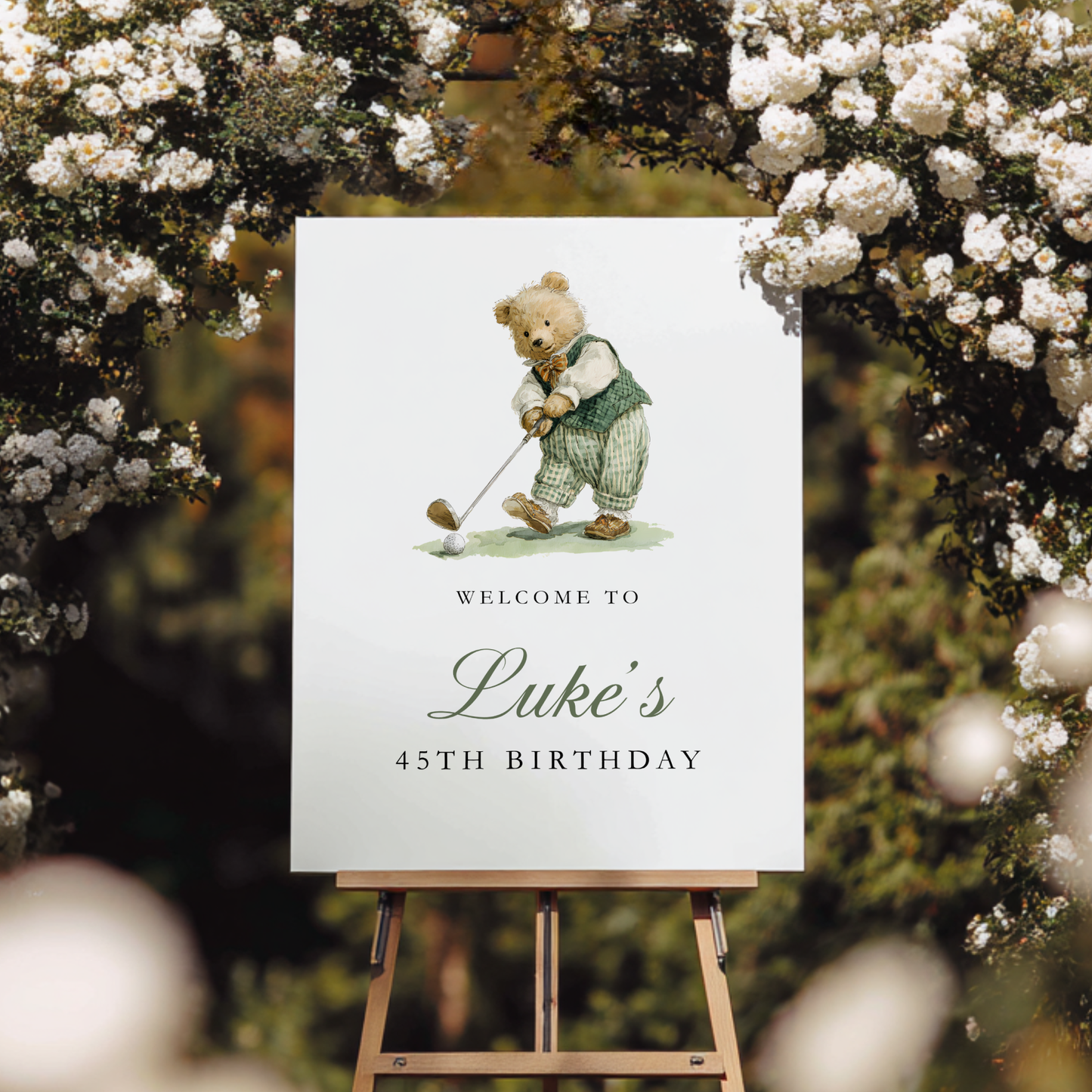 Golf Sports Bear Party Welcome Sign Template L17