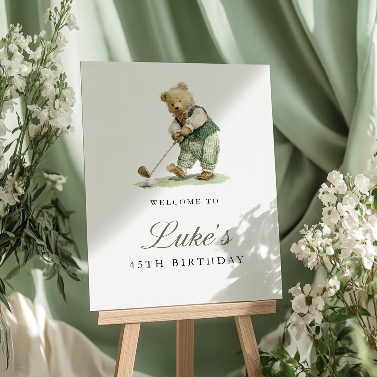Golf Sports Bear Party Welcome Sign Template L17
