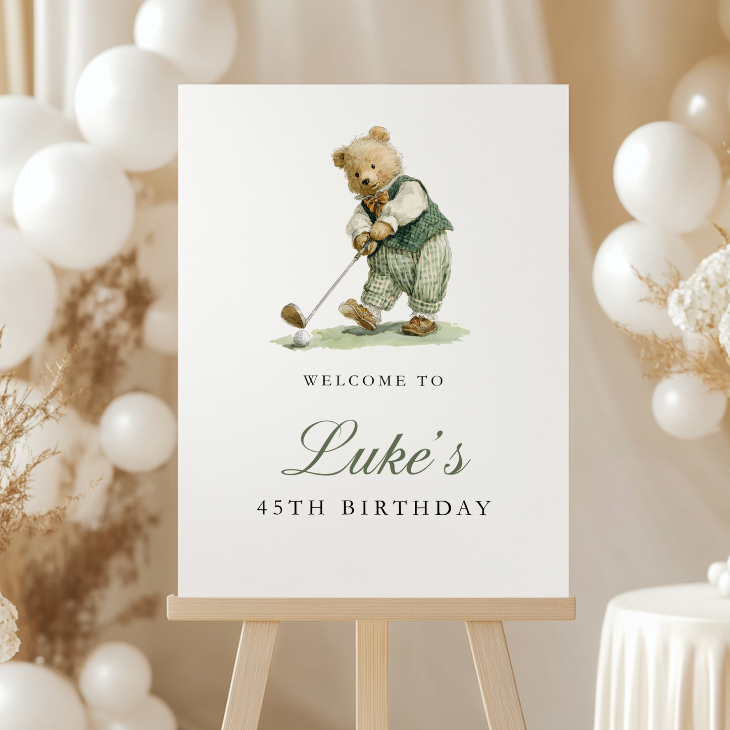 Golf Sports Bear Party Welcome Sign Template L17