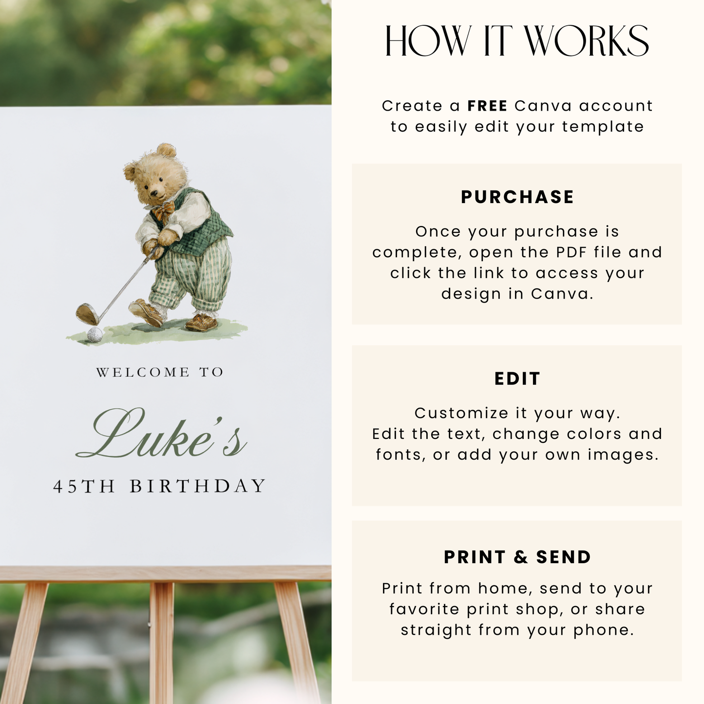 Golf Sports Bear Party Welcome Sign Template L17