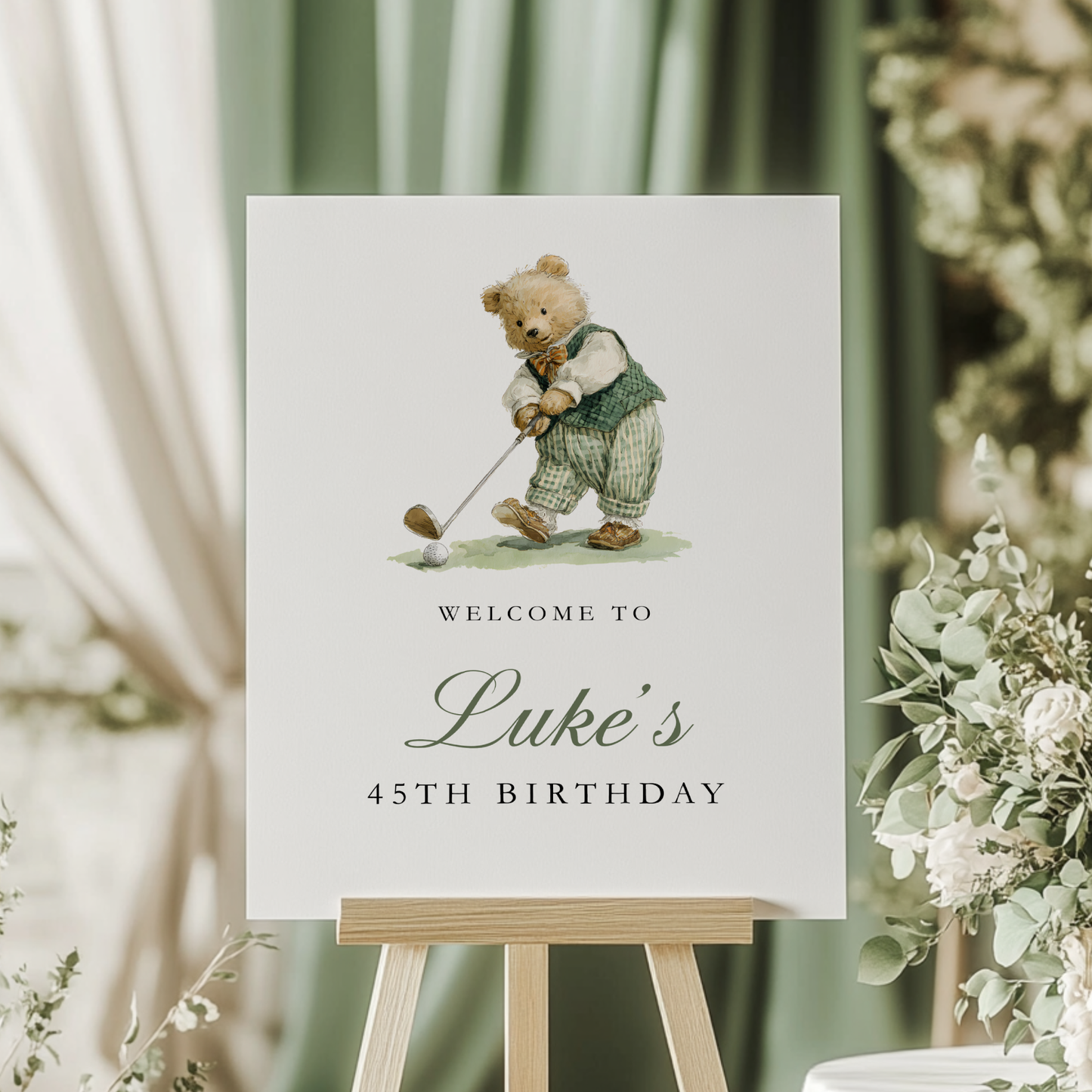 Golf Sports Bear Party Welcome Sign Template L17