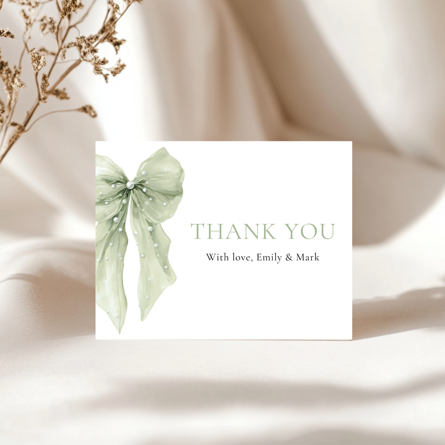 Baby Shower Invitation Bundle - Sage Green Coquette Bow with Pearls BS164