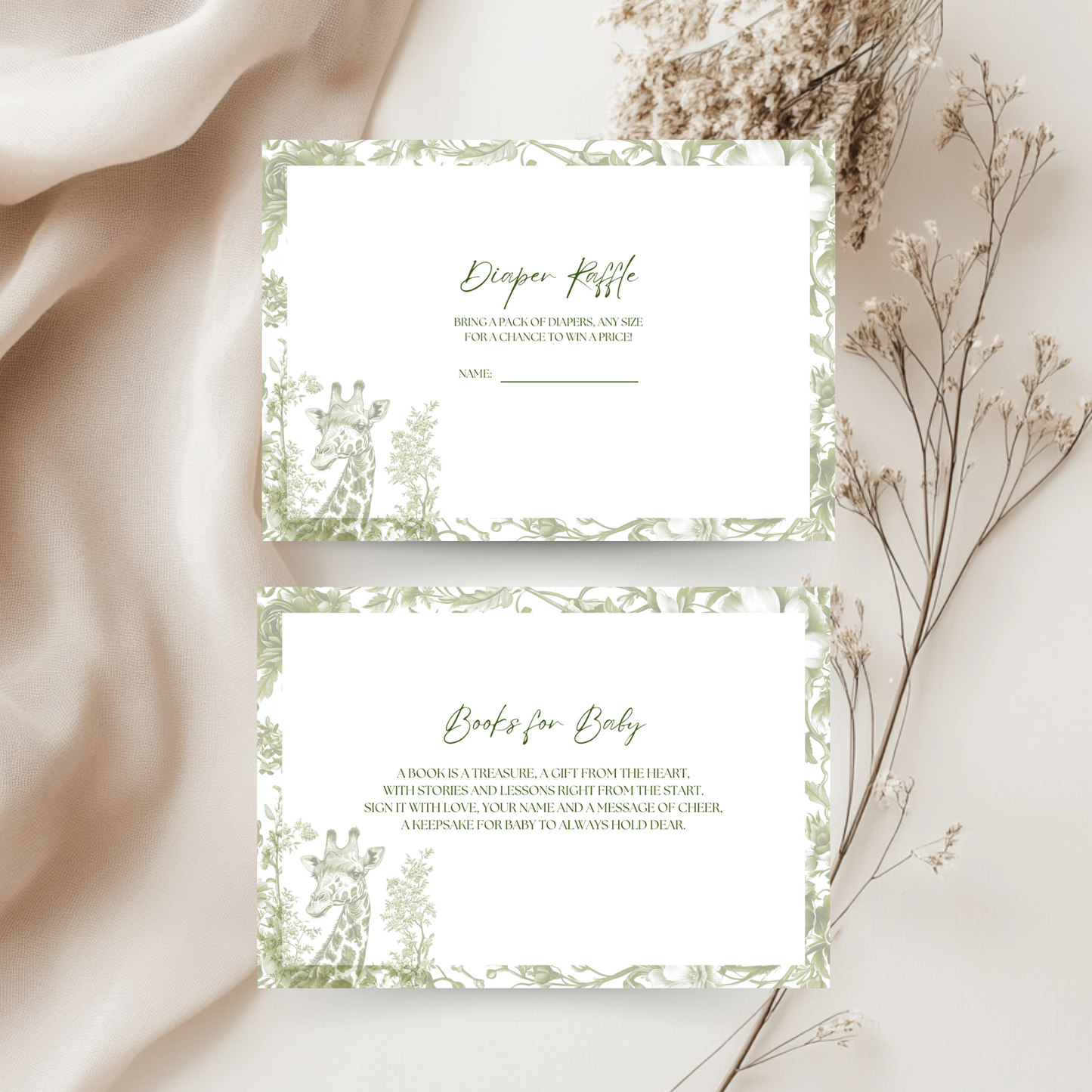Baby Shower Invitation Bundle - Green Safari Chinoiserie Giraffe BS21