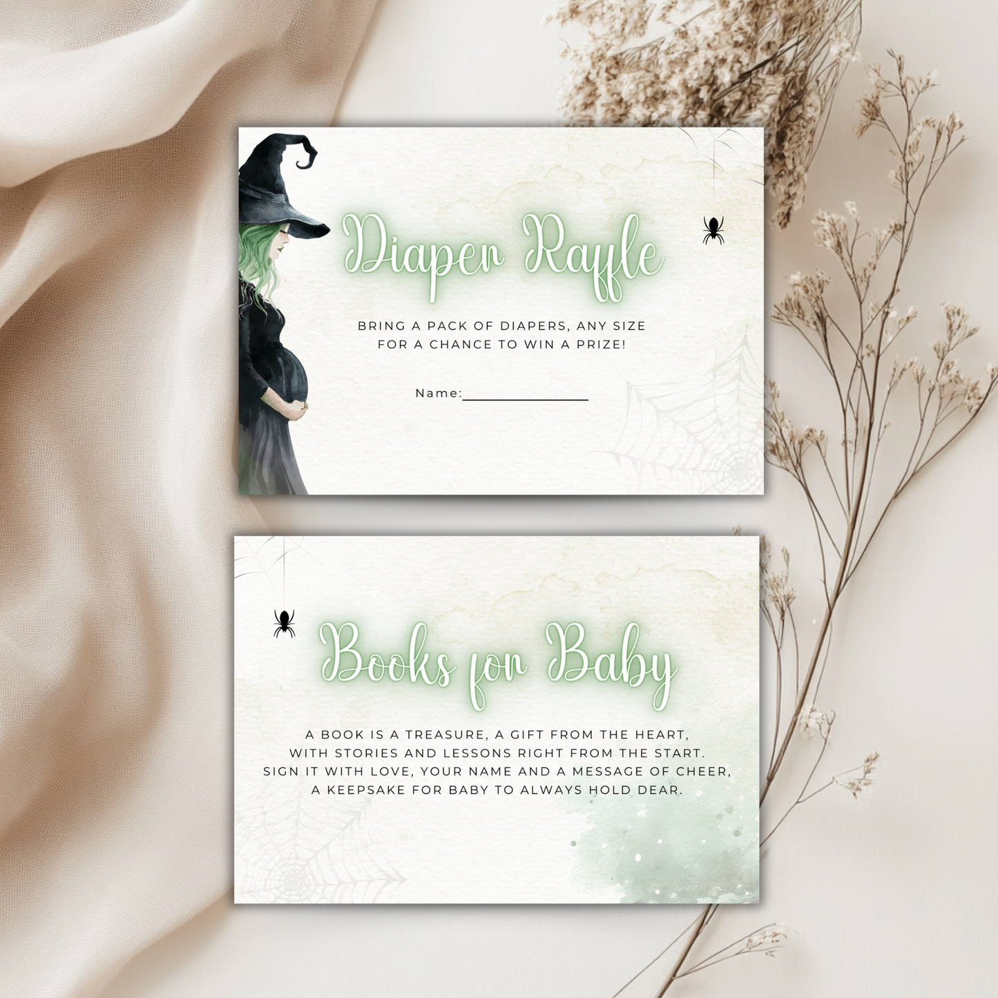 Baby Shower Invitation Bundle - Green Witch Halloween A Baby Is Brewing BS200