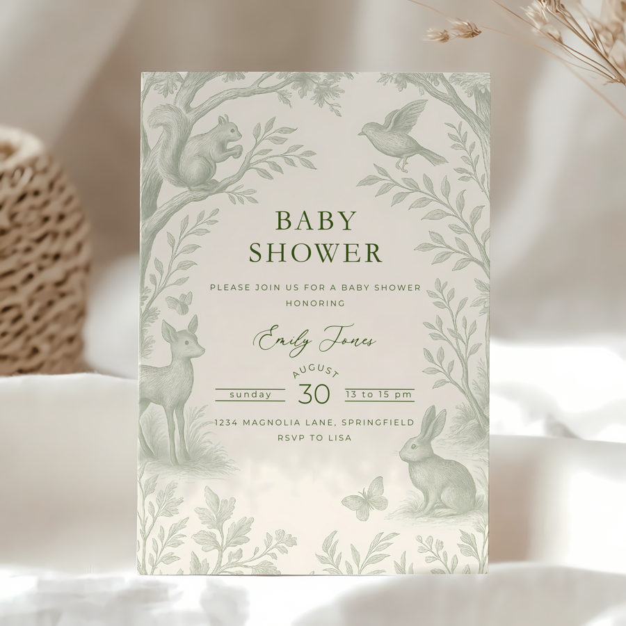 Green Woodland Baby Shower Invitation BS255