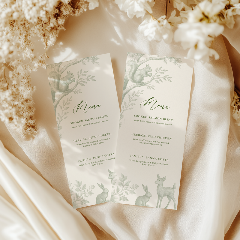 Green Toile Woodland Menu Card BS255