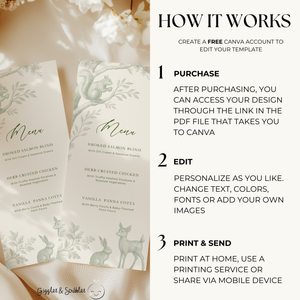 Green Toile Woodland Menu Card BS255