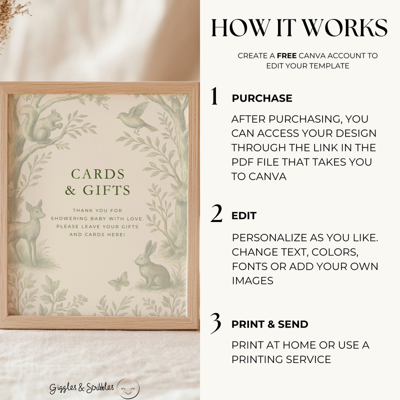 Green Woodland Baby Shower Table Signs Bundle BS255
