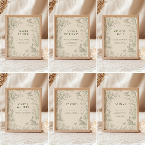 Green Woodland Baby Shower Table Signs Bundle BS255