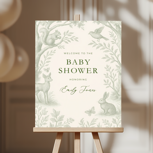 Sage Green Woodland Toile Baby Shower Welcome Sign BS255