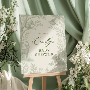 Sage Green Woodland Toile Baby Shower Welcome Sign BS255