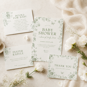 Sage Green Toile Baby Shower Invitation Bundle BS187