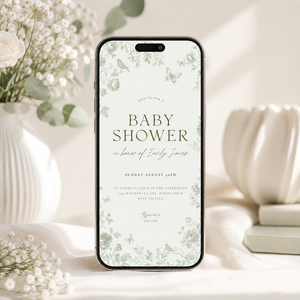 Sage Green Toile Baby Shower Invitation Bundle BS187