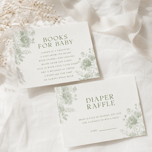 Sage Green Toile Baby Shower Invitation Bundle BS187