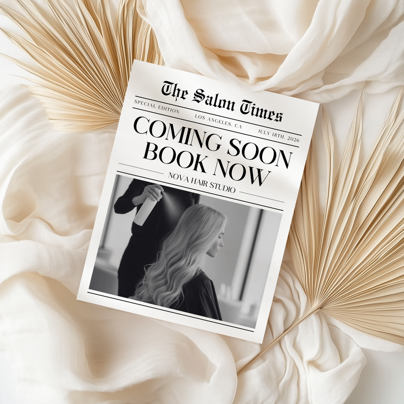 Editable Hair Business Newspaper Template Coming Soon L63