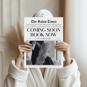 Editable Hair Business Newspaper Template Coming Soon L63