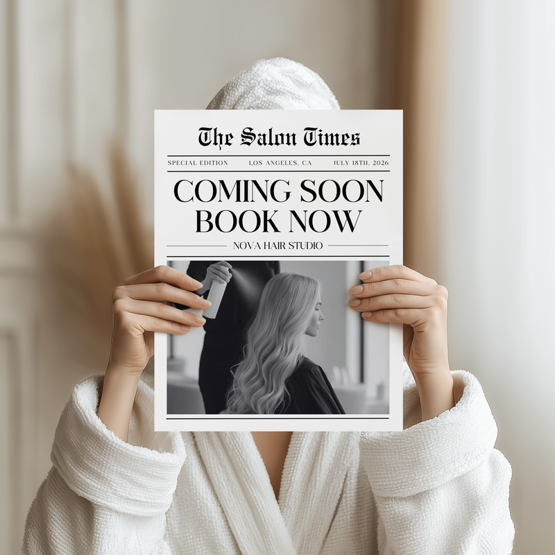 Editable Hair Business Newspaper Template Coming Soon L63