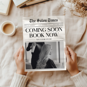 Editable Hair Business Newspaper Template Coming Soon L63