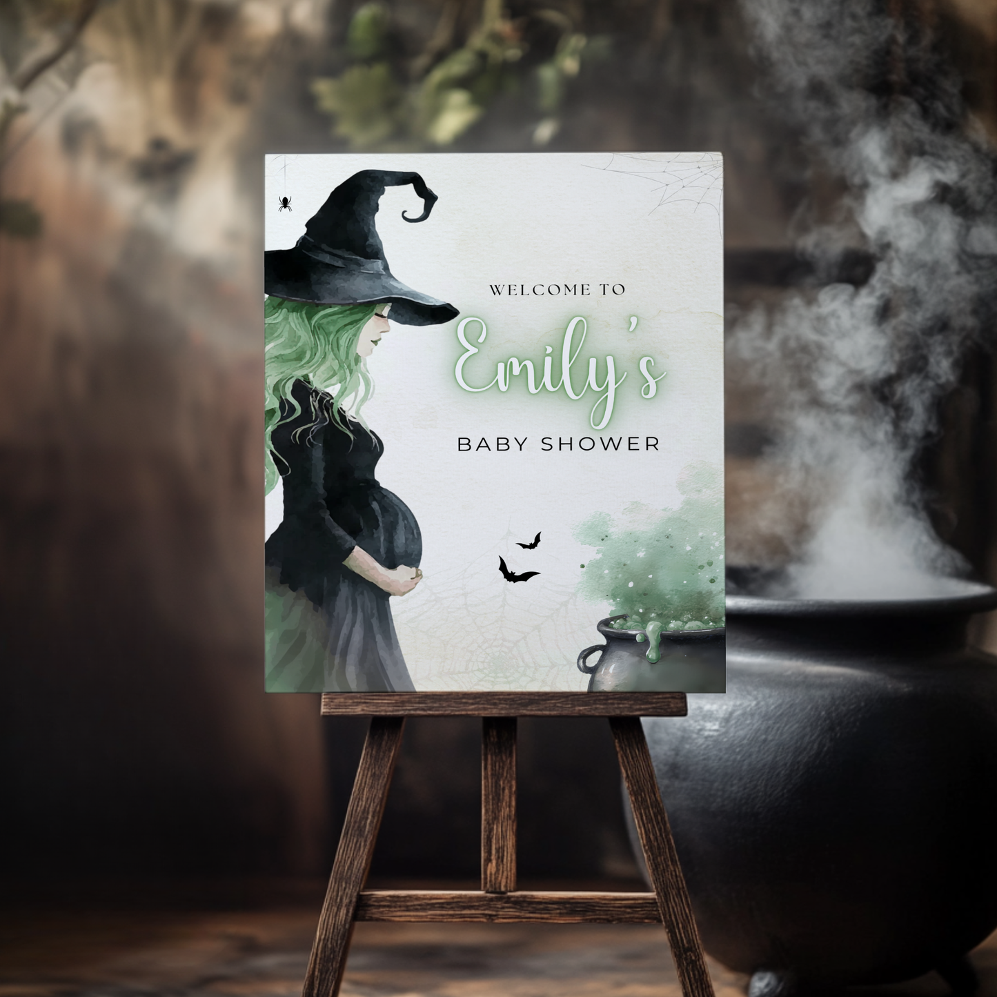 Baby Shower Welcome Sign - Green Witch Halloween BS200