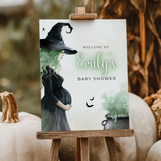 Baby Shower Welcome Sign - Green Witch Halloween BS200