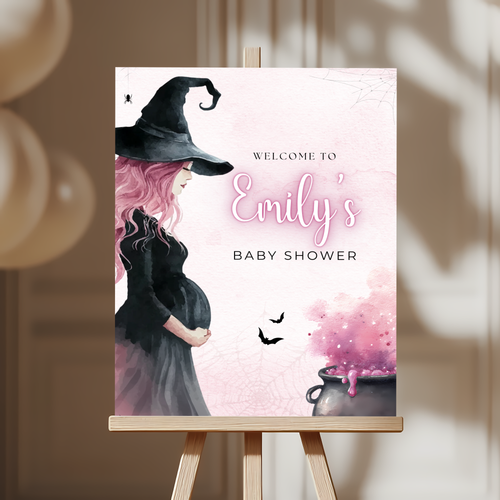 Baby Shower Welcome Sign - Pink Witch Halloween Brewing BS200