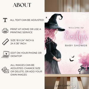 Baby Shower Welcome Sign - Pink Witch Halloween Brewing BS200