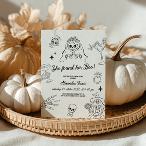 She Found Her Boo Halloween Bridal Shower Invitation Hand Drawn Template L46