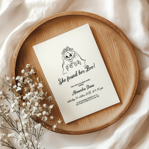 She Found Her Boo Halloween Bridal Shower Invitation Hand Drawn Template L46