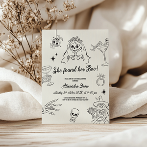 She Found Her Boo Halloween Bridal Shower Invitation Hand Drawn Template L46