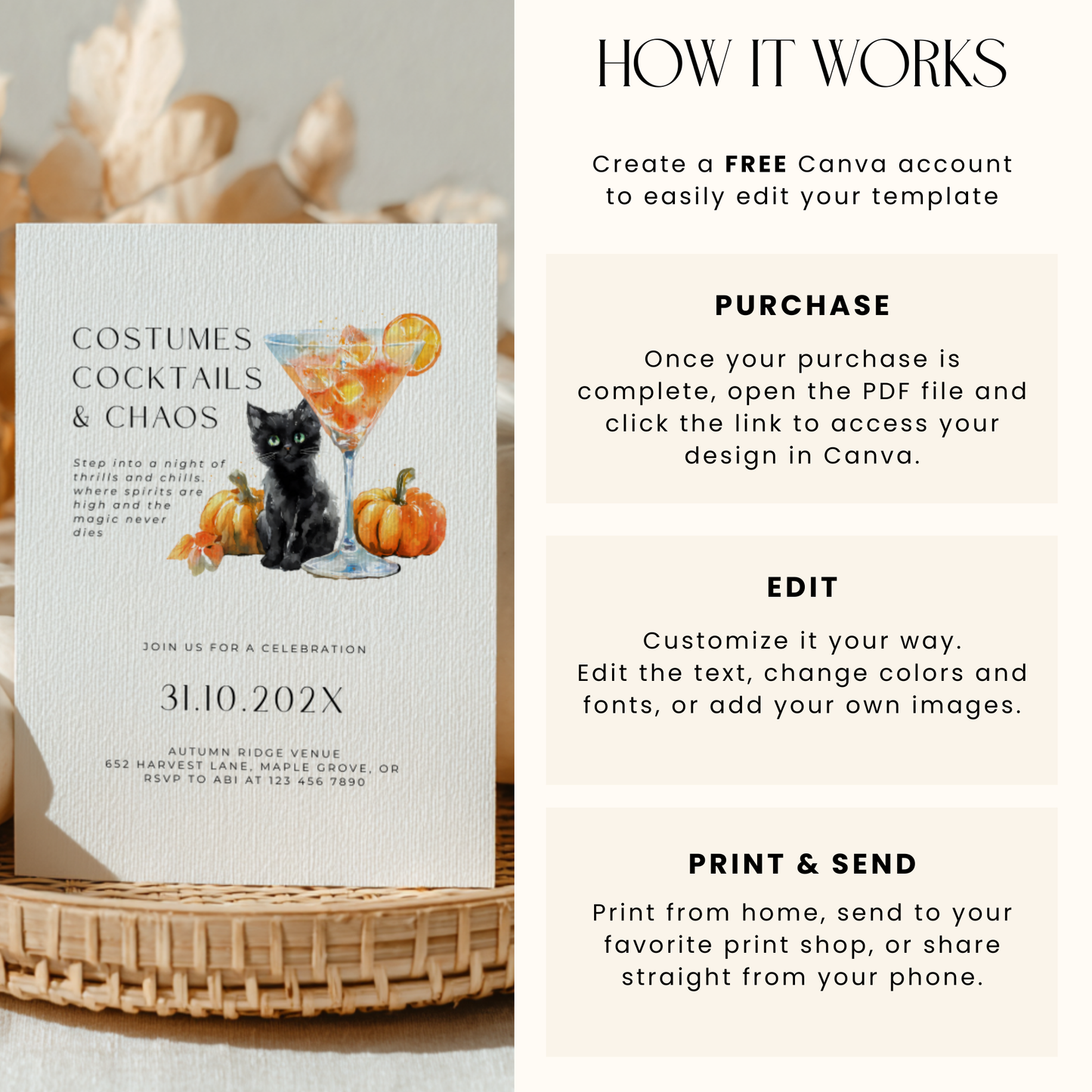 Costumes, Cocktails & Chaos Halloween Party Invitation Template L14