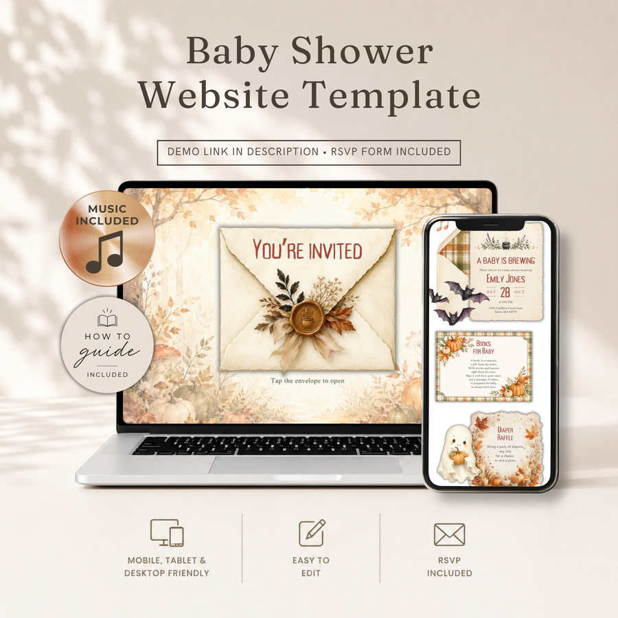 A Baby Is Brewing Halloween Baby Shower Website Invitation with RSVP BS317