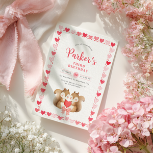 Cute Squirrels Woodland Third Birthday Party Invitation L82
