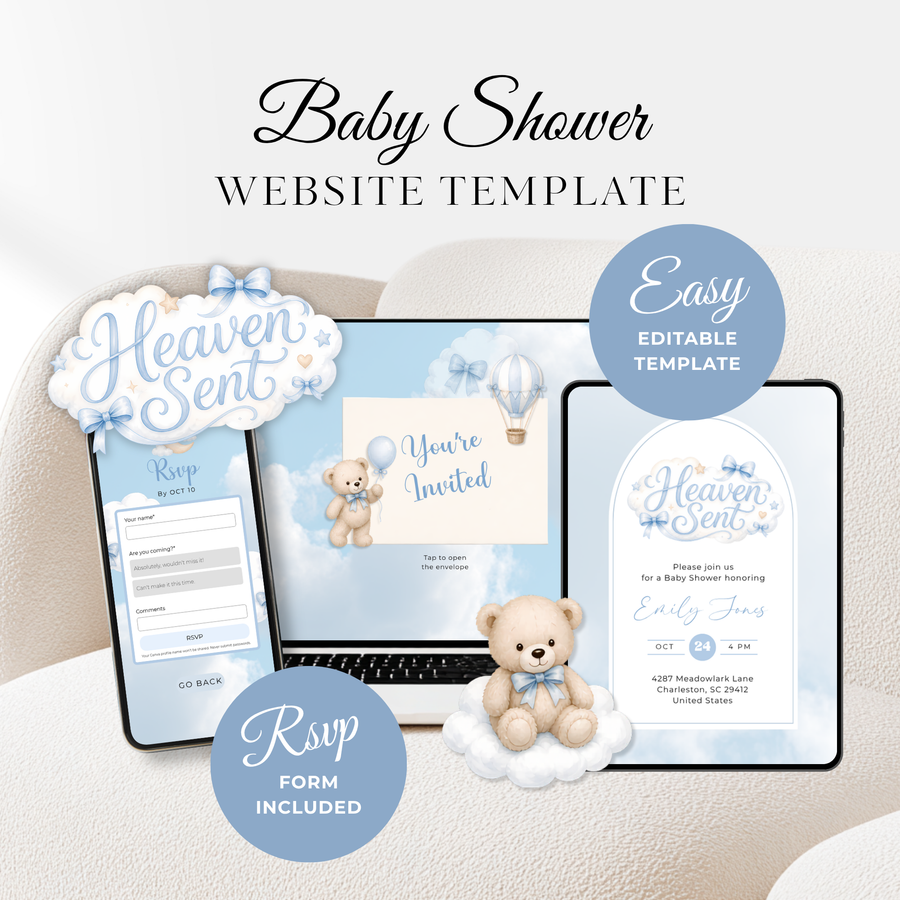 Heaven Sent Baby Shower Invitation Website with RSVP BS302