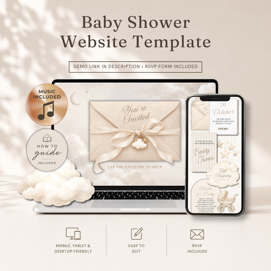 Heaven Sent Baby Shower Website Invitation with RSVP & Music BS344