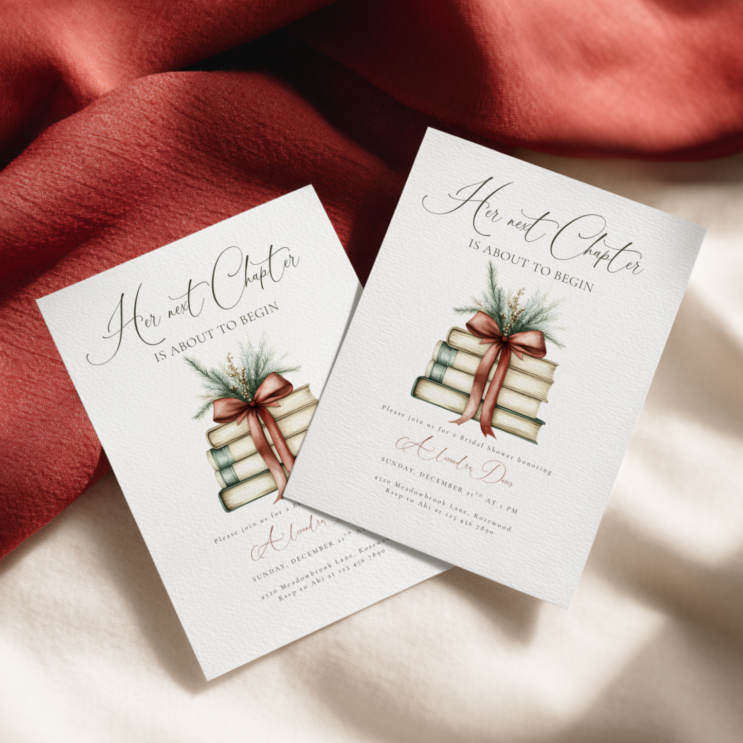 Her Next Chapter Bridal Shower Invitation Christmas Template L21