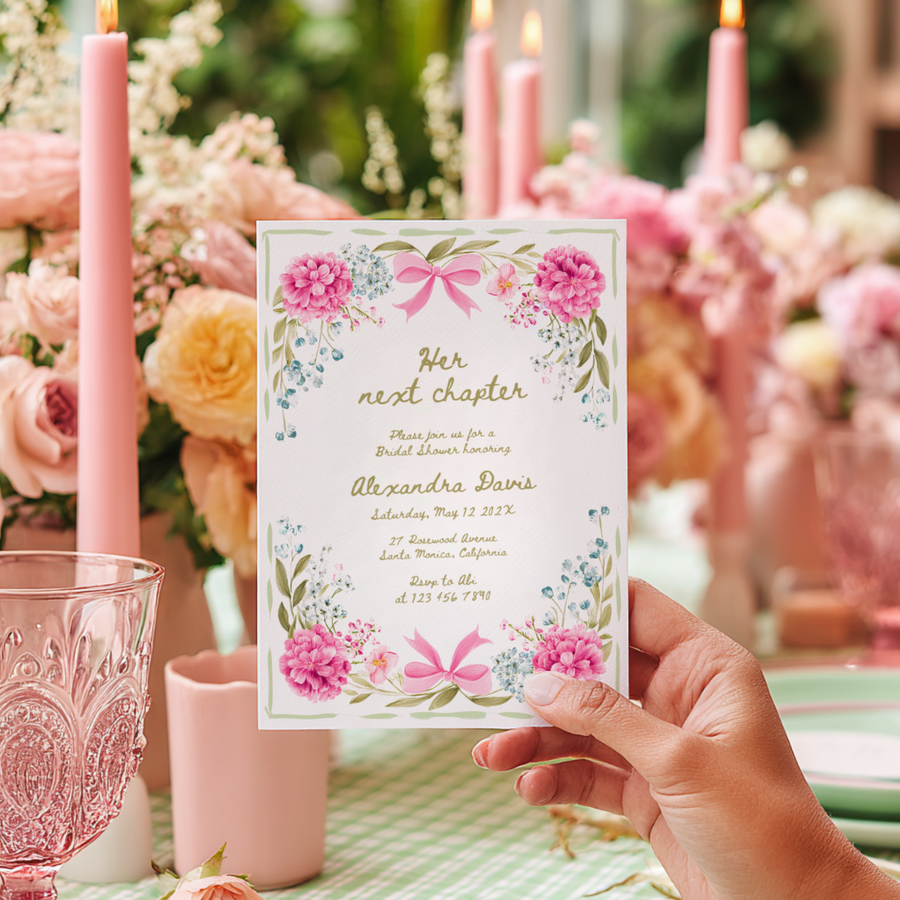 Her Next Chapter Hand Drawn Floral Bridal Shower Invitation L86