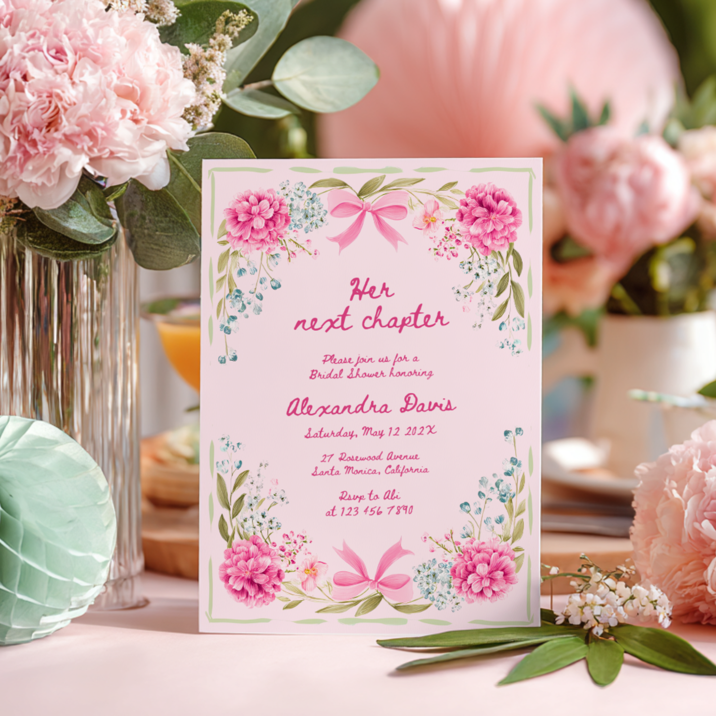 Her Next Chapter Hand Drawn Floral Bridal Shower Invitation L86