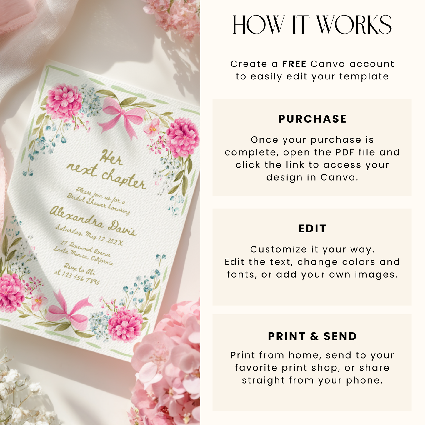 Her Next Chapter Hand Drawn Floral Bridal Shower Invitation L86