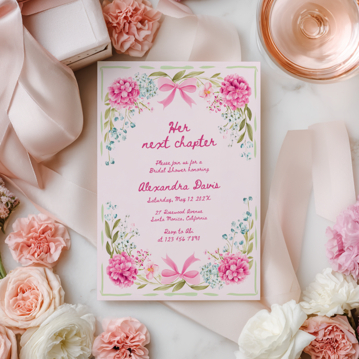 Her Next Chapter Hand Drawn Floral Bridal Shower Invitation L86