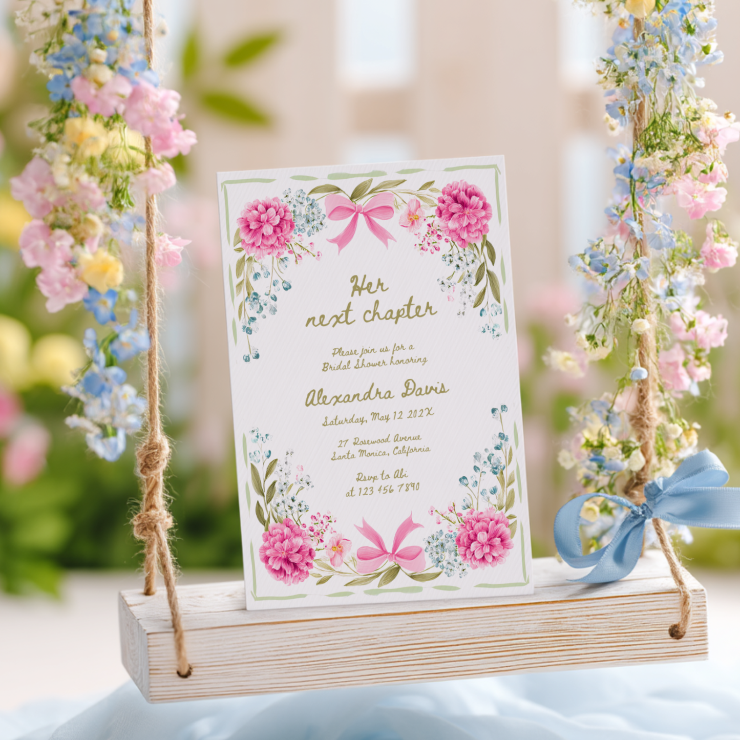Her Next Chapter Hand Drawn Floral Bridal Shower Invitation L86