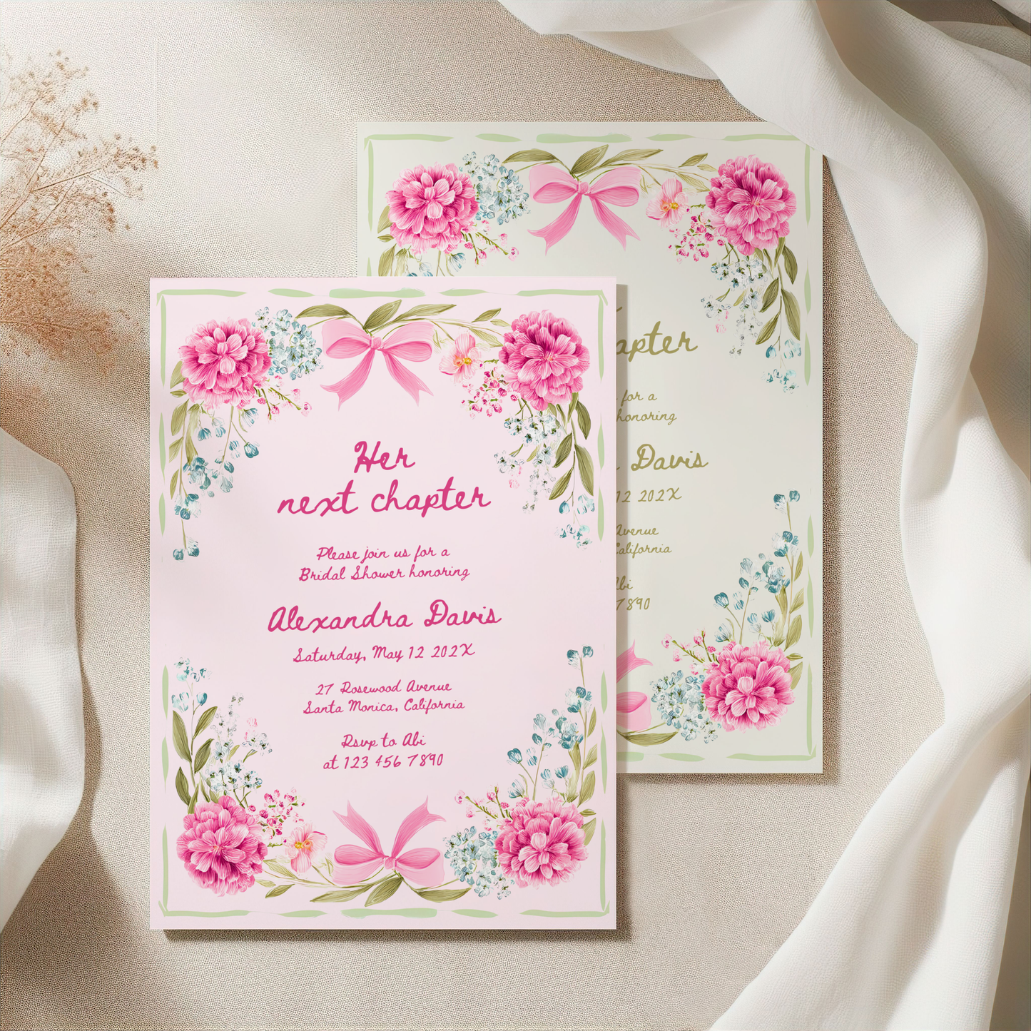 Her Next Chapter Hand Drawn Floral Bridal Shower Invitation L86