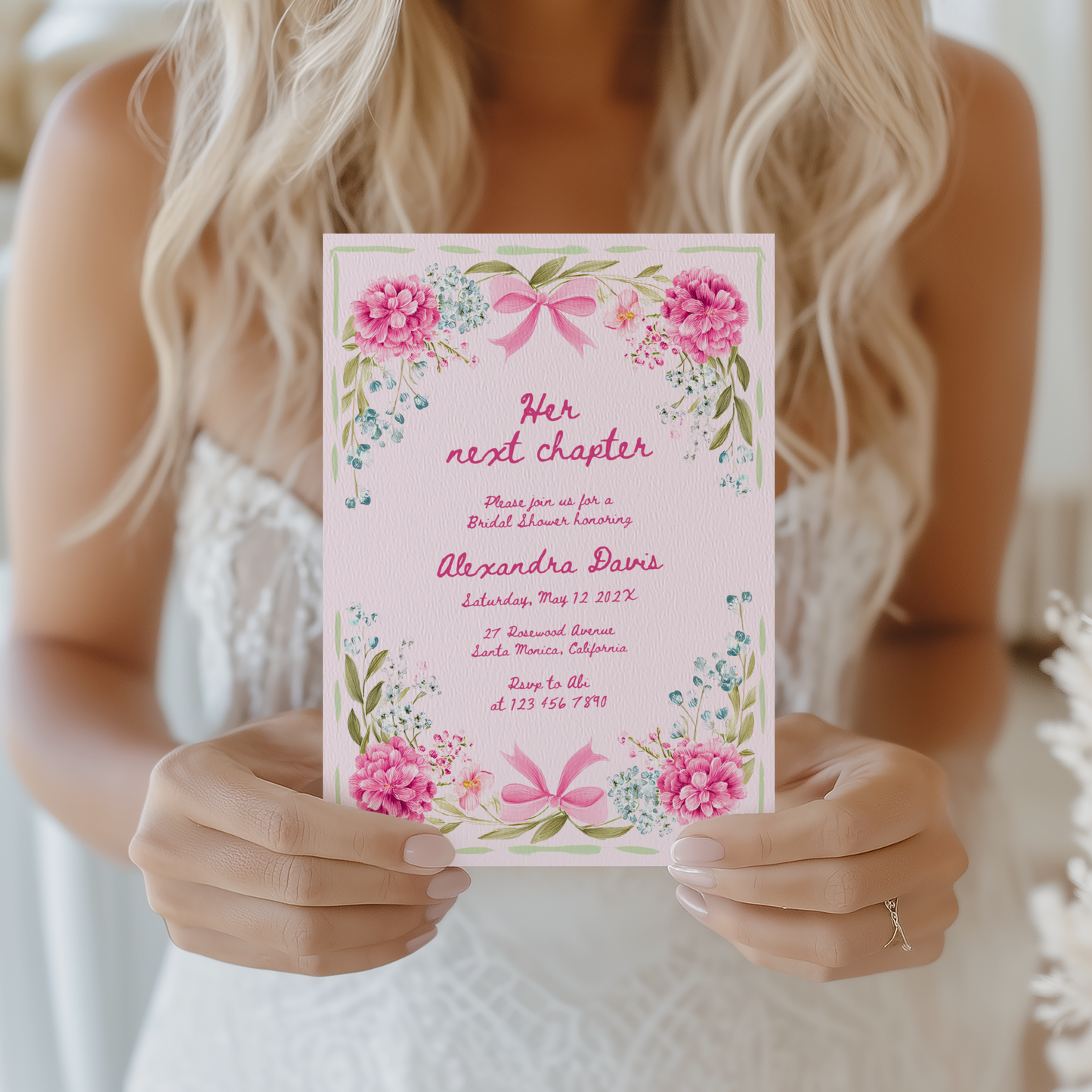 Her Next Chapter Hand Drawn Floral Bridal Shower Invitation L86