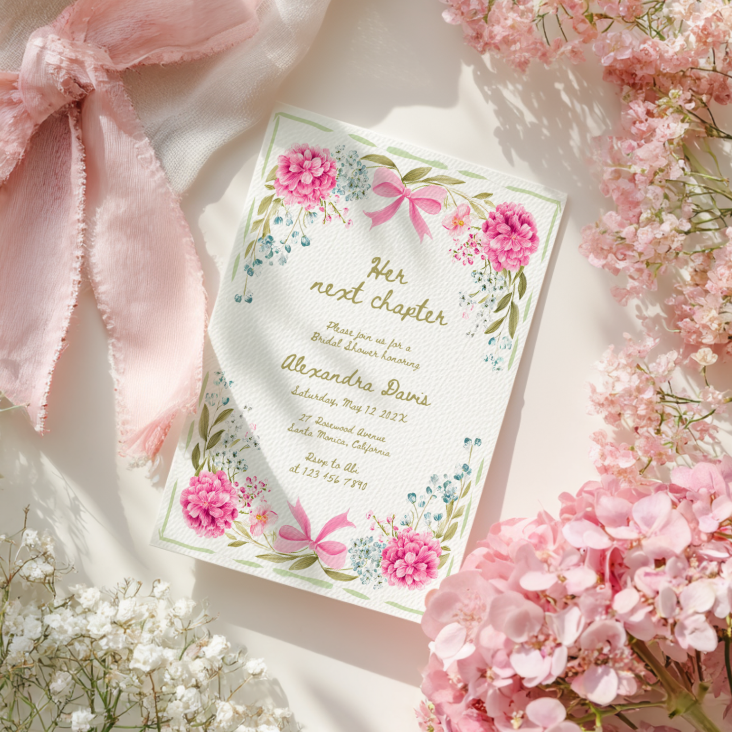 Her Next Chapter Hand Drawn Floral Bridal Shower Invitation L86