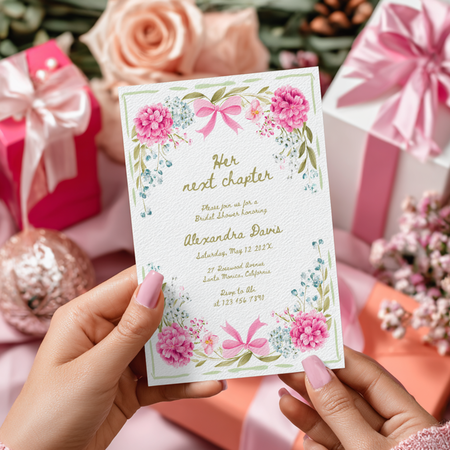 Her Next Chapter Hand Drawn Floral Bridal Shower Invitation L86