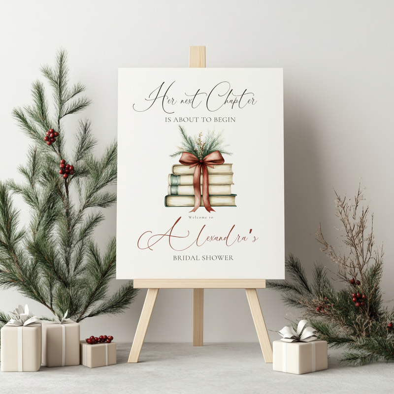 Her Next Chapter Bridal Shower Welcome Sign Template for Christmas L21