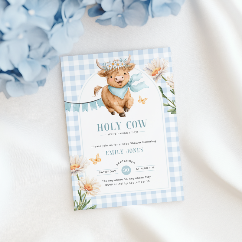 Highland Holy Cow Baby Shower Invitation Set for Boy BS297